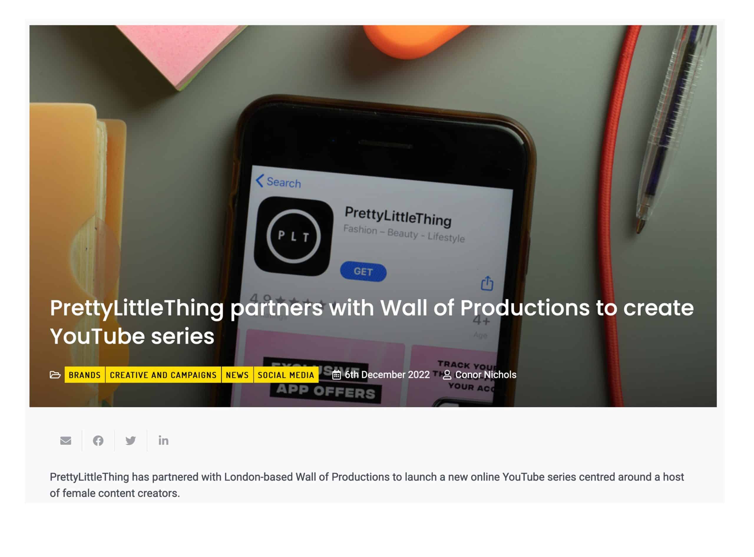 PrettyLittleThing partners with Wall of Productions to create Youtube series